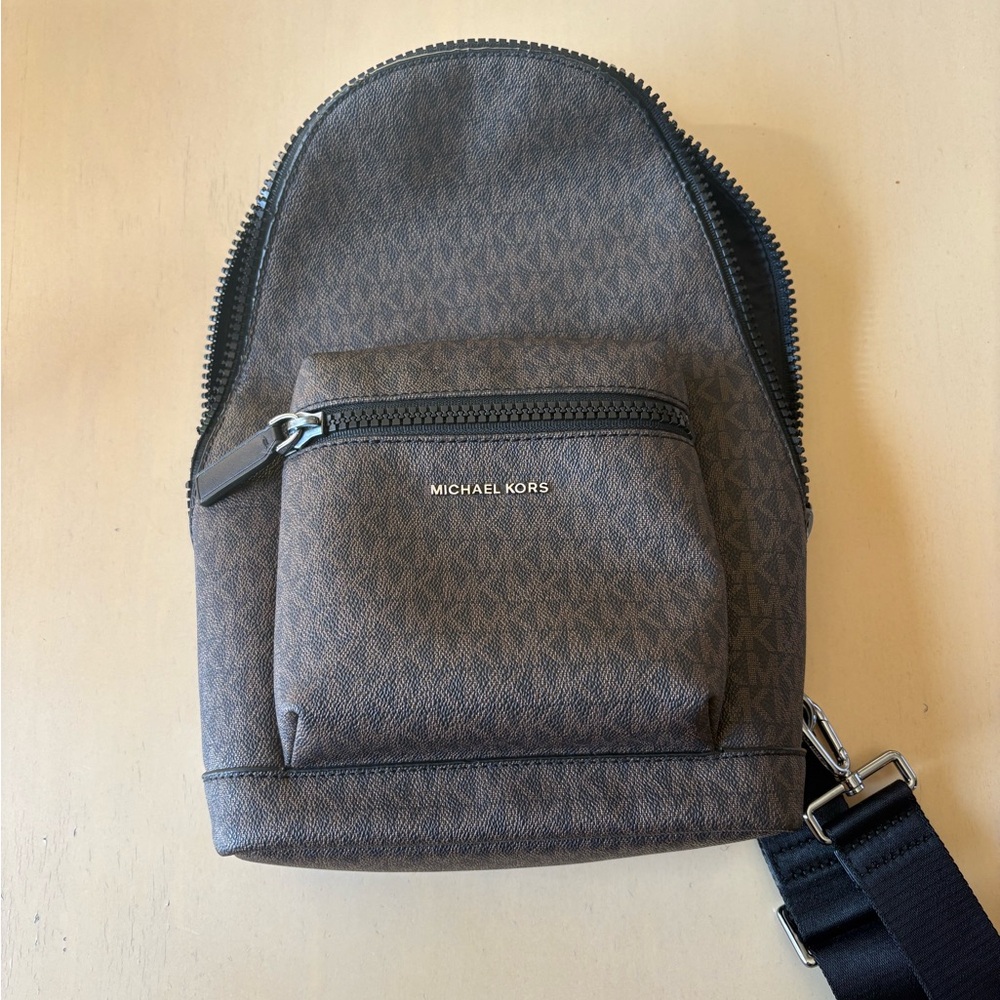 Michael Kors Brown Belt Bag with Textured Fabric and Classic Shape